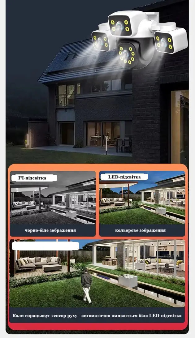 Камера відеоспостереження 12MP Wi-Fi IP-камера HD 3 об’єктива ∙ Потрійна вулична Wi-Fi камера відеоспостереження з боковими лінзами - мініатюра 3