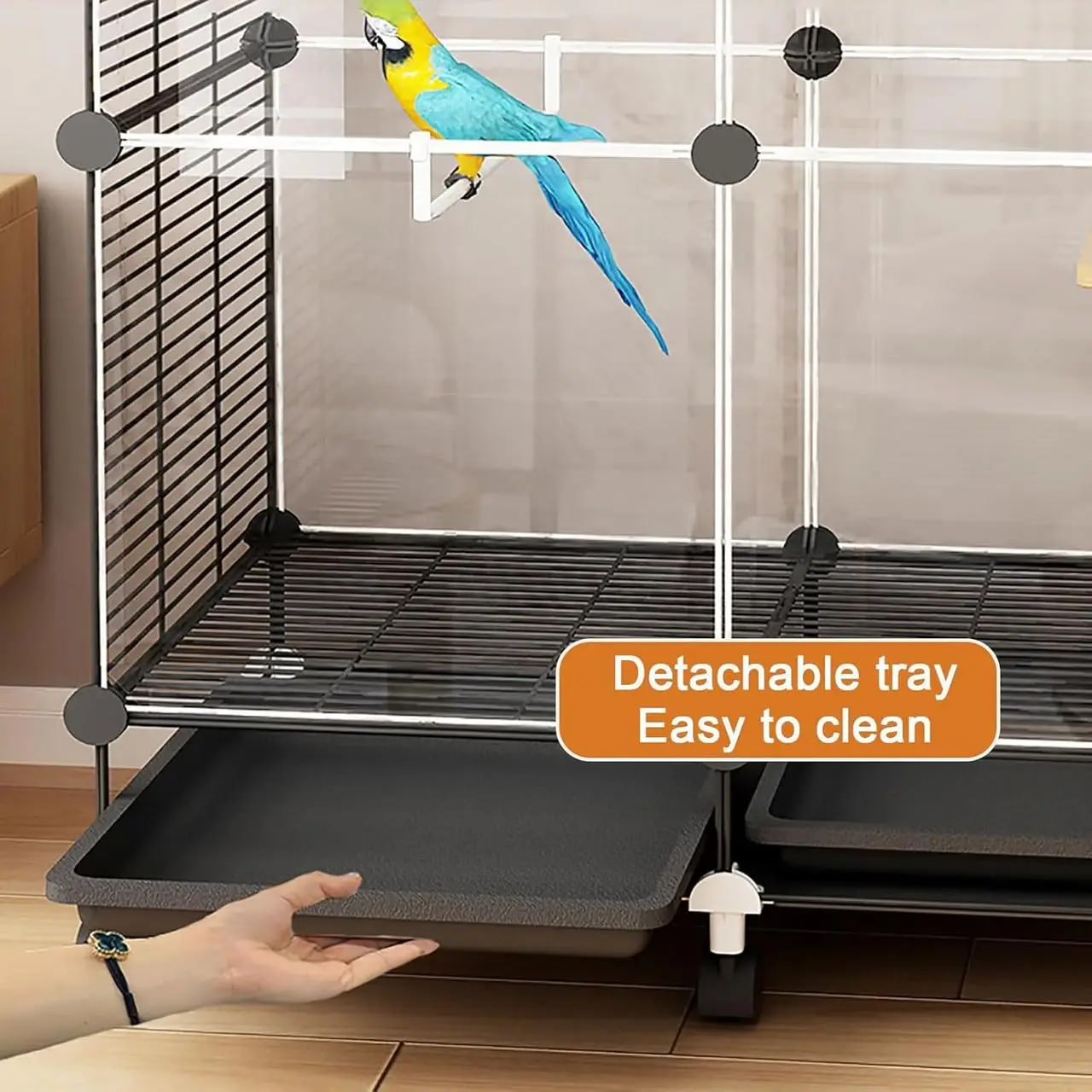 Простора металева клітка для папуг і канарок 82×37×37 см ∙ Клітка для птахів KP-82 на коліщатках - мініатюра 4