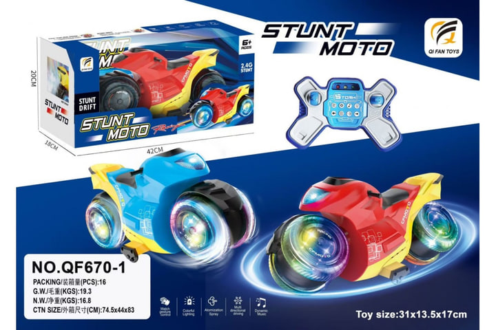 Трюковий мотоцикл SmartUs QF670-1 з LED-підсвічуванням і ефектом диму ∙ Іграшка мотоцикл на радіоуправлінні QF670-1 - мініатюра 2