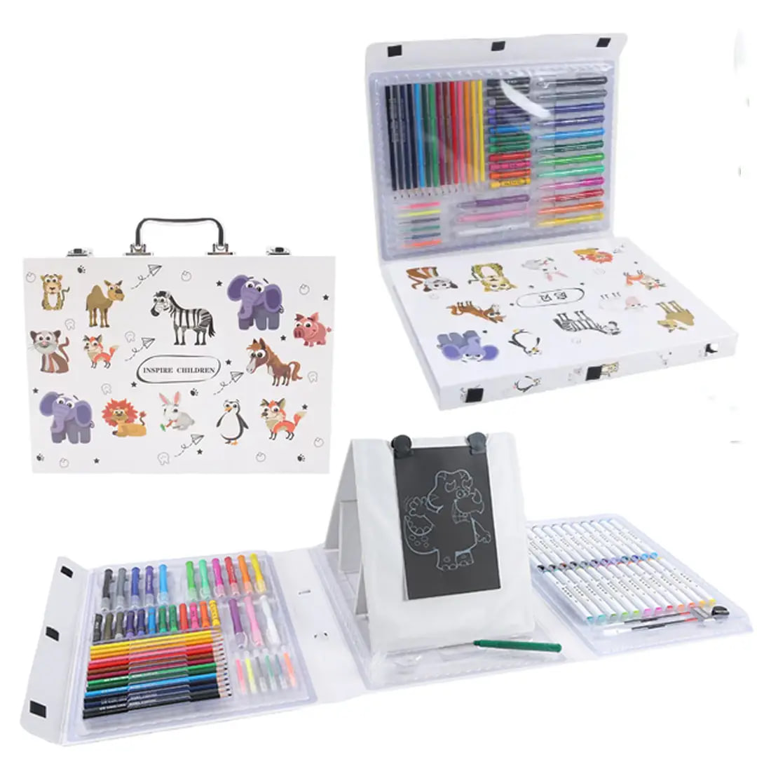 Дитячий набір на 98 предметів для малювання 007 з мольбертом у кейсі ∙ Набір для творчості Мольберт 007 – 98 предметів