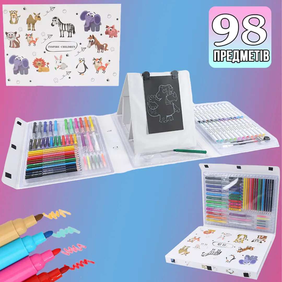Дитячий набір на 98 предметів для малювання 007 з мольбертом у кейсі ∙ Набір для творчості Мольберт 007 – 98 предметів - мініатюра 8