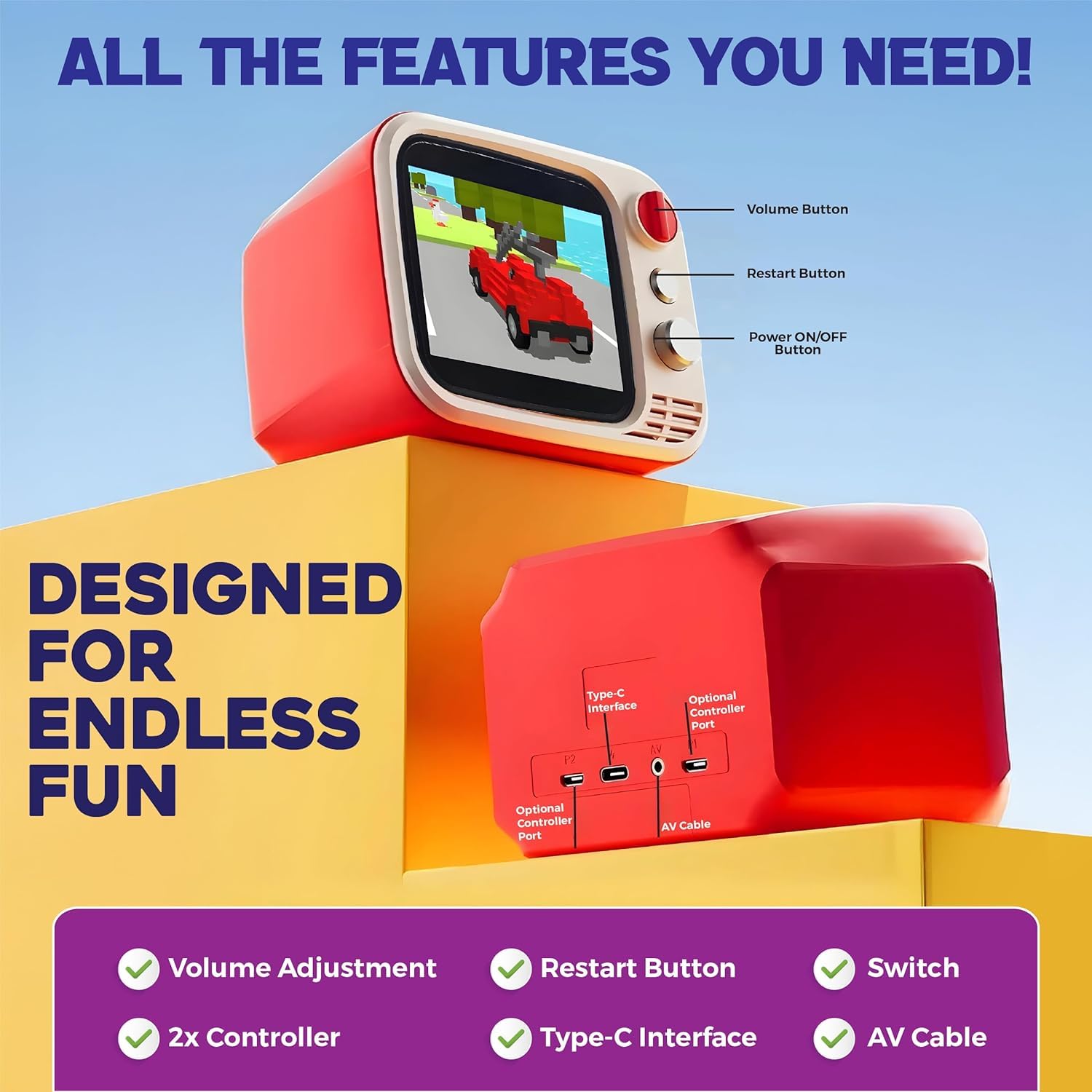 Ігрова консоль H7 Mini TV РЕТРО 740 ігор + 2 джойстики ∙ Портативна ретро-консоль H7 з екраном та джойстиками - мініатюра 7