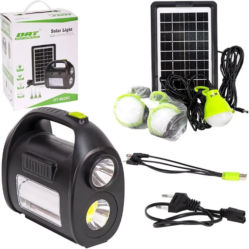 Портативна сонячна автономна система DT-9025C ∙ Сонячна панель із ліхтарем DT-9025C та павербанком