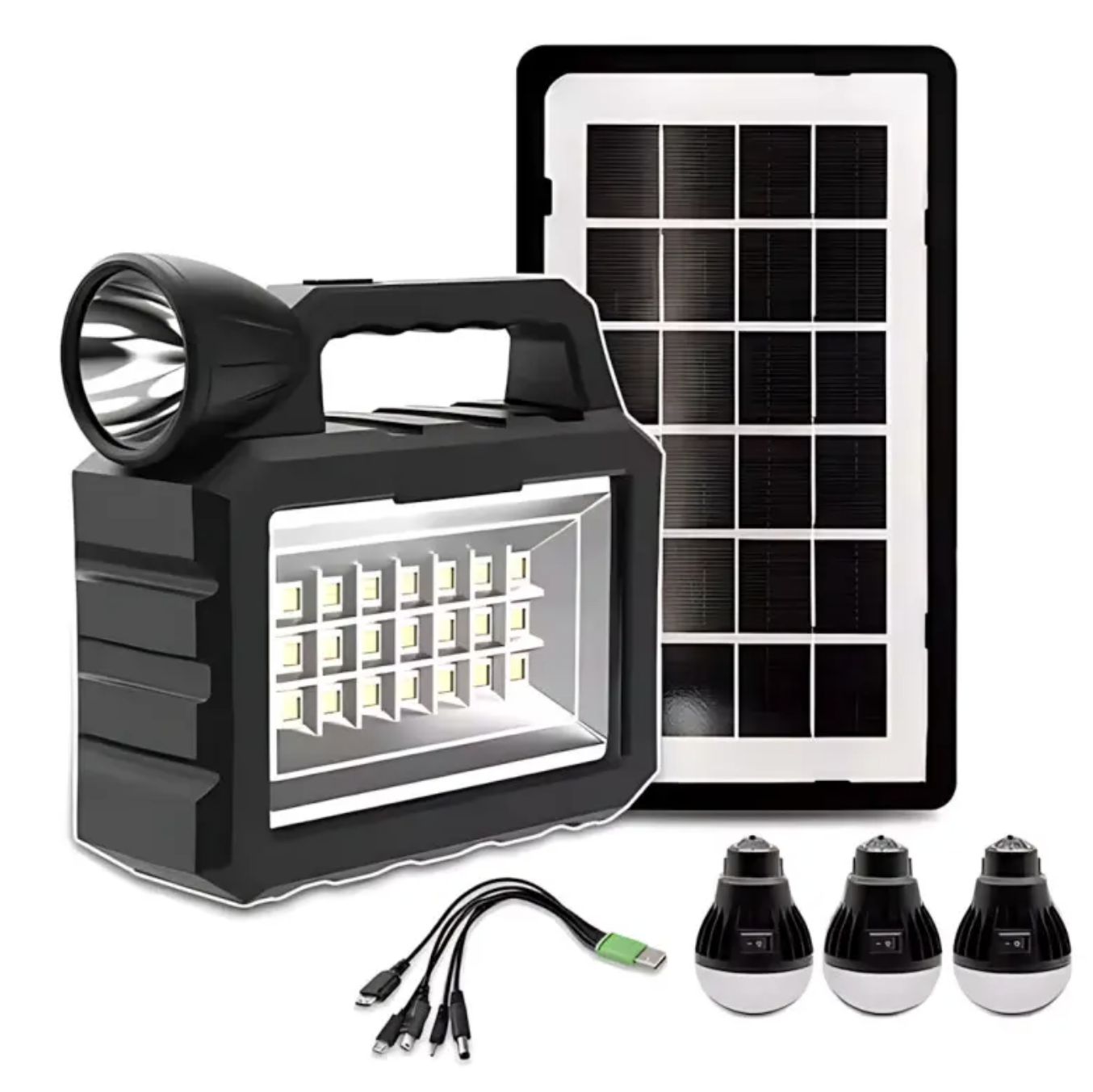 Зарядна станція портативна з сонячною панеллю ліхтарем та 3 лампочками CL 28 ∙ Портативна CL-28 сонячна станція