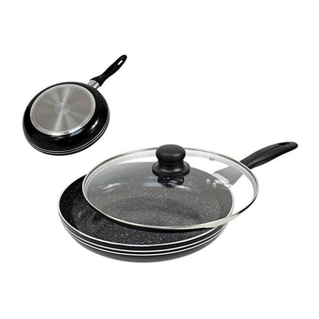 Сковорода з кришкою 24 см темний мармур UNIQUE 5164 ∙ Антипригарна сковорода UN-5164 з мармуровим покриттям та кришкою