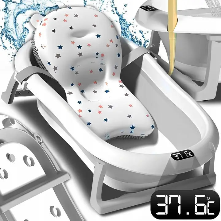 Дитяча ванночка Kanzaa складна з подушкою та вбудованим термометром ∙ Складна силіконова ванночка з термометром Kanzaa - мініатюра 6