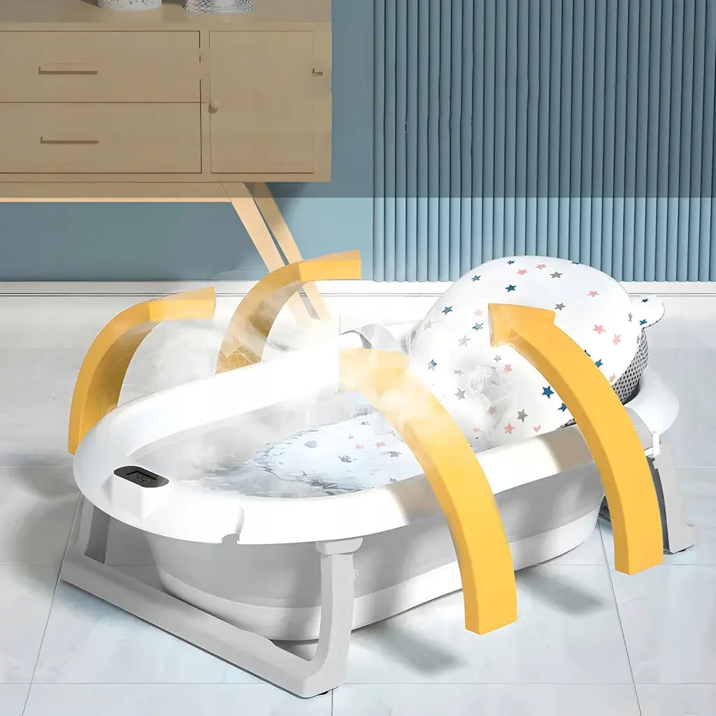 Дитяча ванночка Kanzaa складна з подушкою та вбудованим термометром ∙ Складна силіконова ванночка з термометром Kanzaa - мініатюра 7
