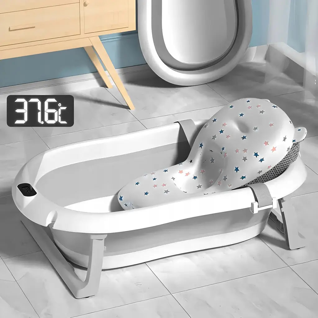 Дитяча ванночка Kanzaa складна з подушкою та вбудованим термометром ∙ Складна силіконова ванночка з термометром Kanzaa - мініатюра 9