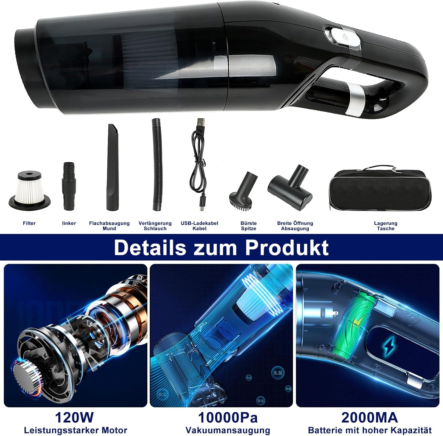 Бездротовий автомобільний пилосос LT-113 з потужним акумулятором ∙ Ручний акумуляторний пилосос LT-113 - мініатюра 3