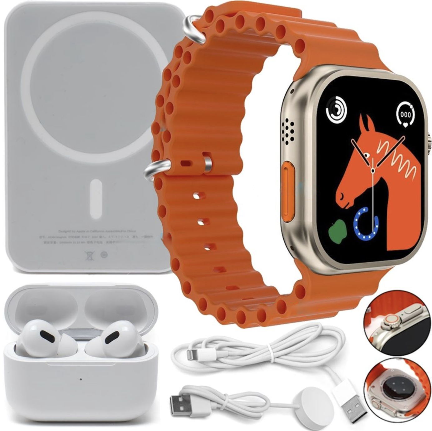 Подарунковий набір смарт-годинник RM22 + навушники + бездротовий зарядний пристрій + 2 ремінці ∙ Смарт-годинник Smart Watch RM22