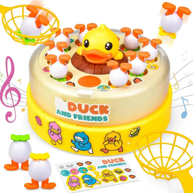 Дитяча іграшка B.Duck and Friends Стрибаюча жовта качечка ∙ Музична карусель B.Duck and Friends — злови качку з вистрибуючими каченятами та 2 сачками - мініатюра 9