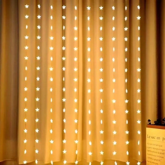 Світлодіодна штора Зірки з USB-живленням 3×3 м тепле світло ∙ Гірлянда Штора 3×3 м Тепла USB Зірки - мініатюра 2