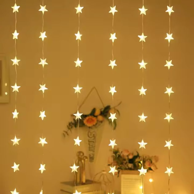 Світлодіодна штора Зірки з USB-живленням 3×3 м тепле світло ∙ Гірлянда Штора 3×3 м Тепла USB Зірки - мініатюра 3