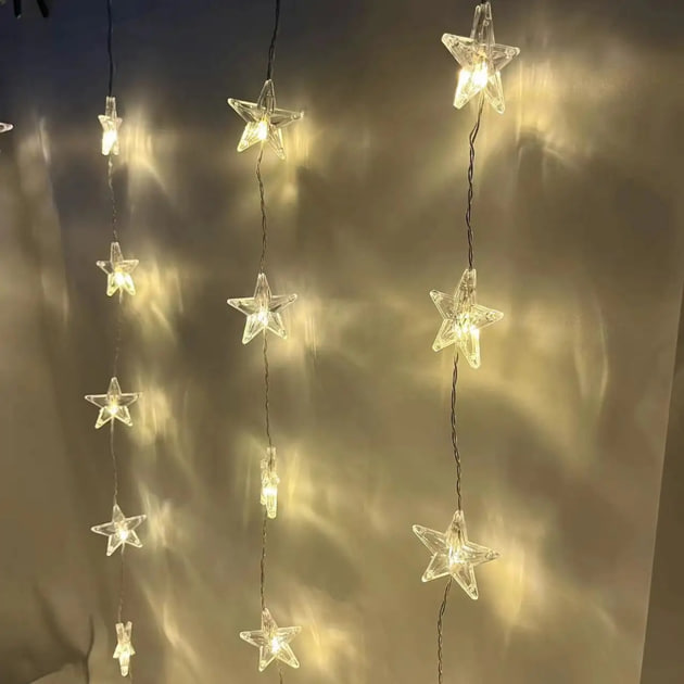 Світлодіодна штора Зірки з USB-живленням 3×3 м тепле світло ∙ Гірлянда Штора 3×3 м Тепла USB Зірки - мініатюра 4