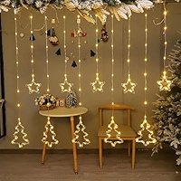 Гірлянда штора 10 фігурок Зірка + Ялинка теплий колір від USB SF-42 ∙ Новорічна штора-гірлянда SF-42 з фігурками та теплим білим світлом - мініатюра 2