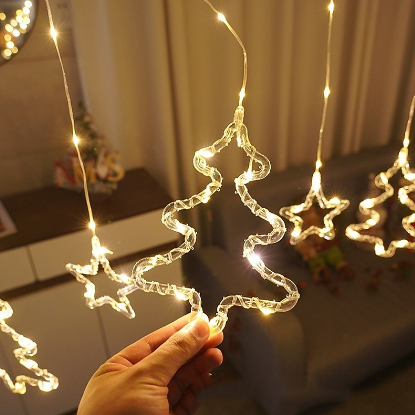 Гірлянда штора 10 фігурок Зірка + Ялинка теплий колір від USB SF-42 ∙ Новорічна штора-гірлянда SF-42 з фігурками та теплим білим світлом - мініатюра 4