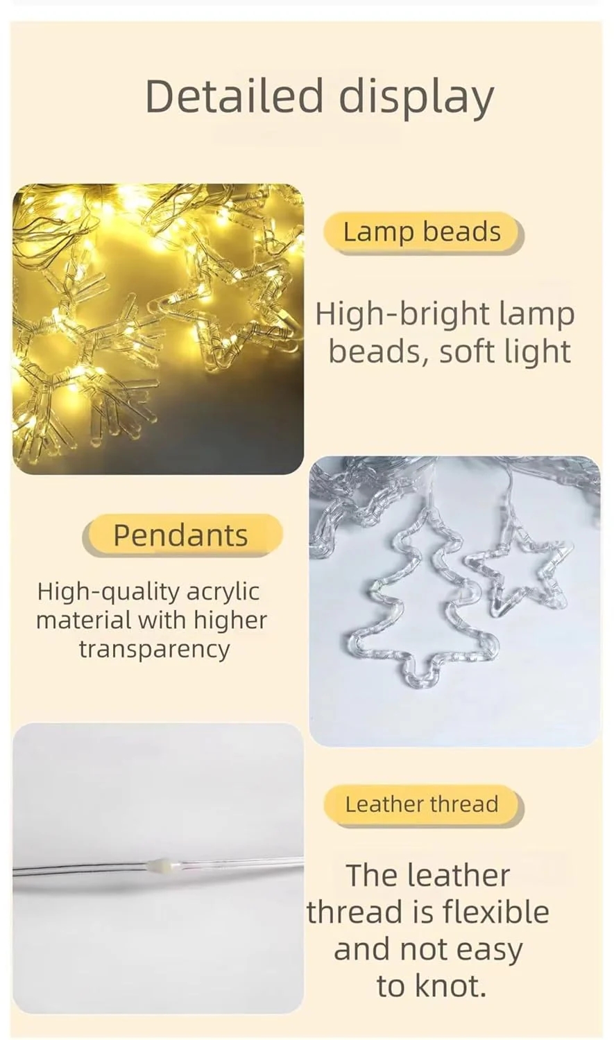 Гірлянда штора 10 фігурок Зірка + Ялинка теплий колір від USB SF-42 ∙ Новорічна штора-гірлянда SF-42 з фігурками та теплим білим світлом - мініатюра 5