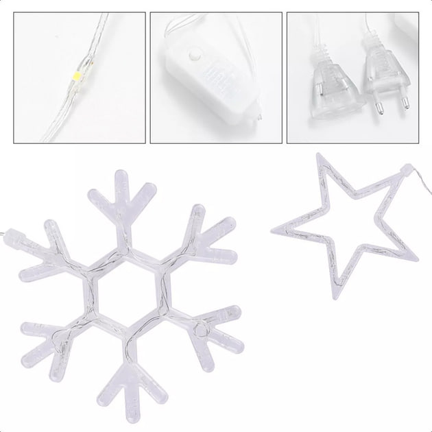 Гірлянда-штора SF-41 Зірки та Сніжинки 3×0,9 м USB тепле світло ∙ Світлодіодна штора SF-41 з фігурами зірок і сніжинок пульт ДУ - мініатюра 3