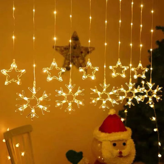 Гірлянда-штора SF-41 Зірки та Сніжинки 3×0,9 м USB тепле світло ∙ Світлодіодна штора SF-41 з фігурами зірок і сніжинок пульт ДУ - мініатюра 7