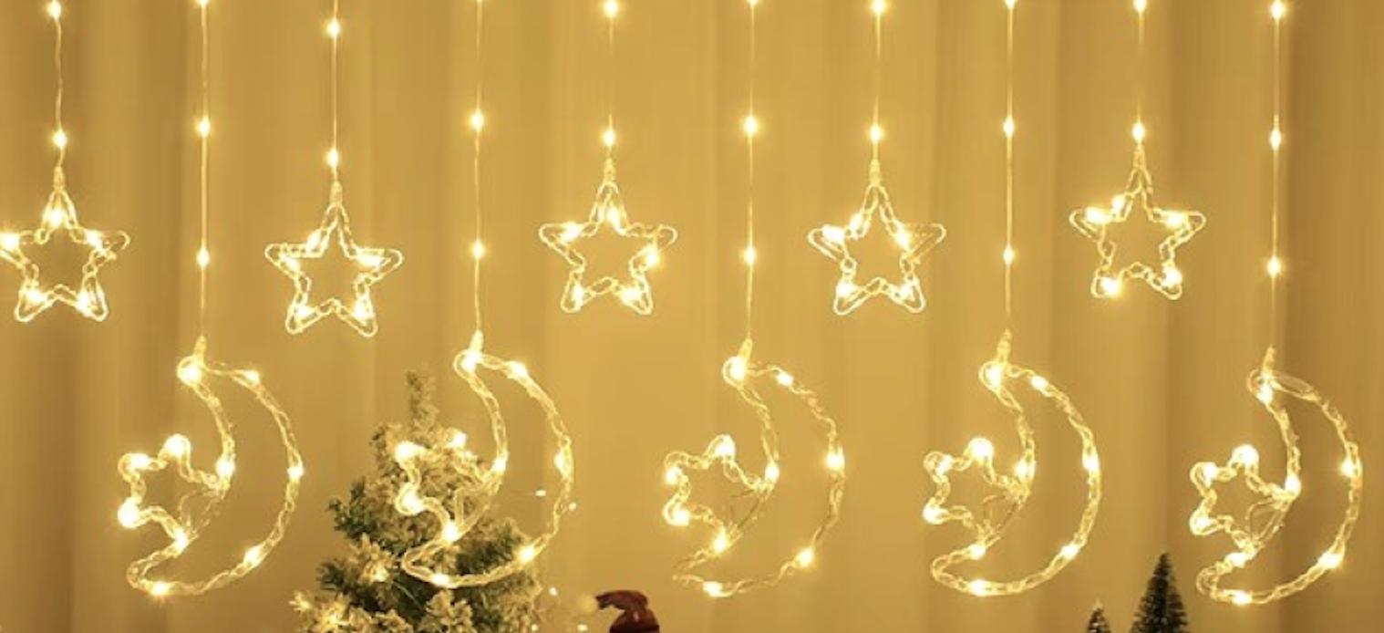 Гірлянда-штора Зірки та Місяць 3 м тепле світло USB ∙ Світлодіодна штора SF-43 із місяцем і зірками - мініатюра 7