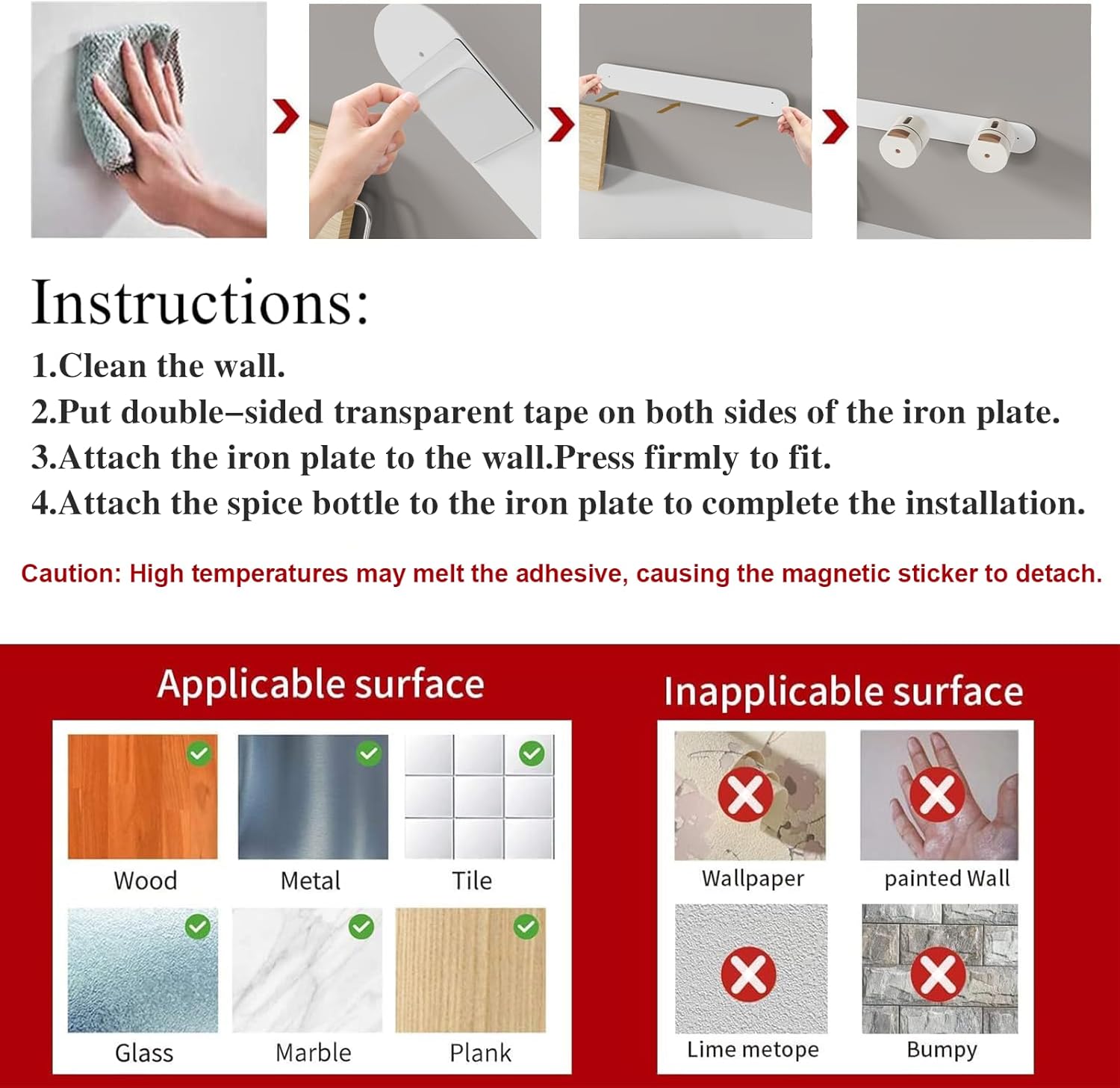 Набір магнітних баночок для спецій ∙ Настінний органайзер для солі та перцю для цукру - мініатюра 4