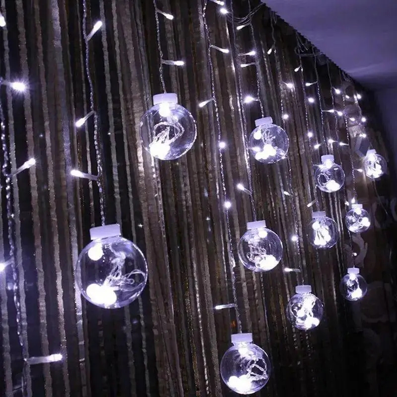 Світлодіодна гірлянда RD-070 Штора Кулька в кульці ∙ Гірлянда-штора RD-070 з білим проводом і білим світлом ламп