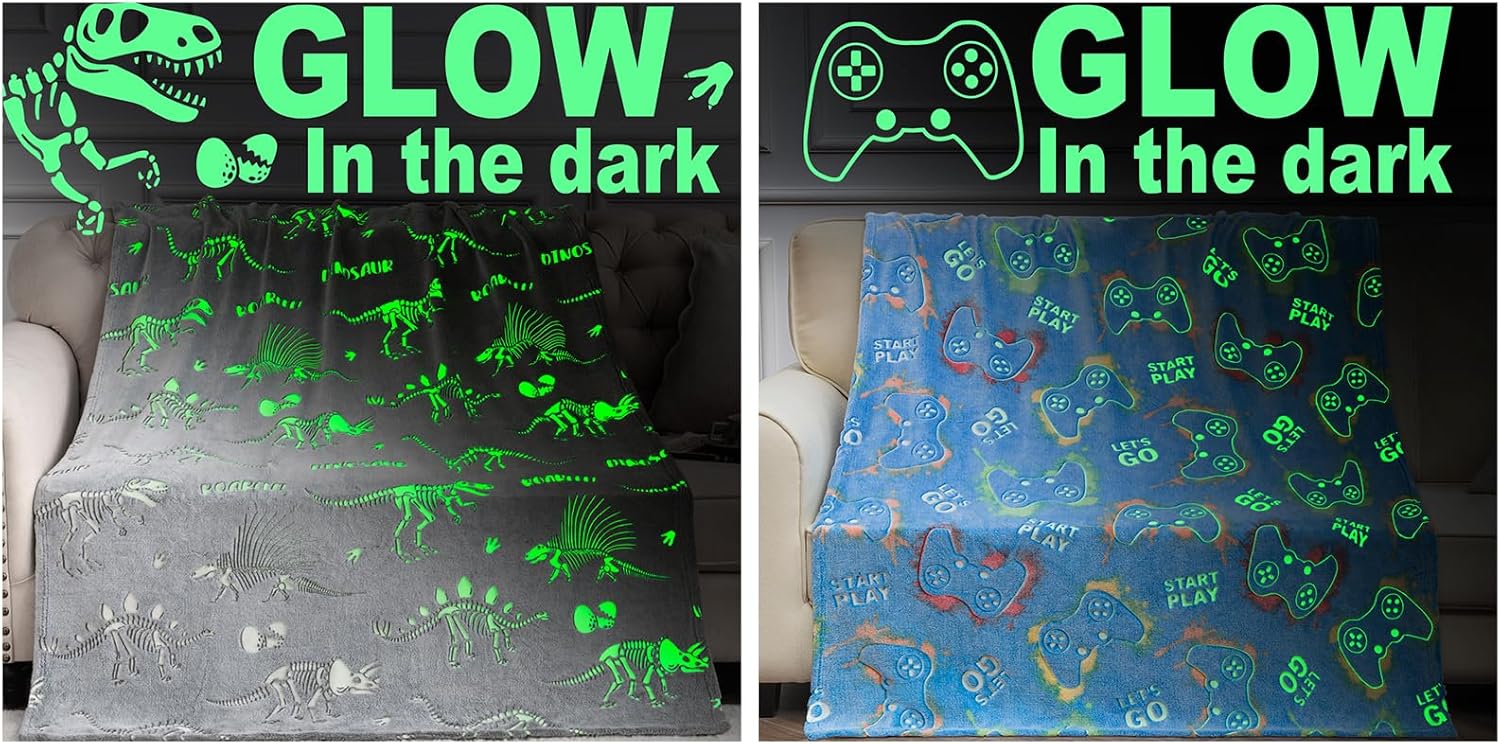 Світячий у темряві плед з динозаврами 100 × 150 см ∙ Флісовий плед, що світиться у темряві Динозаври - мініатюра 3