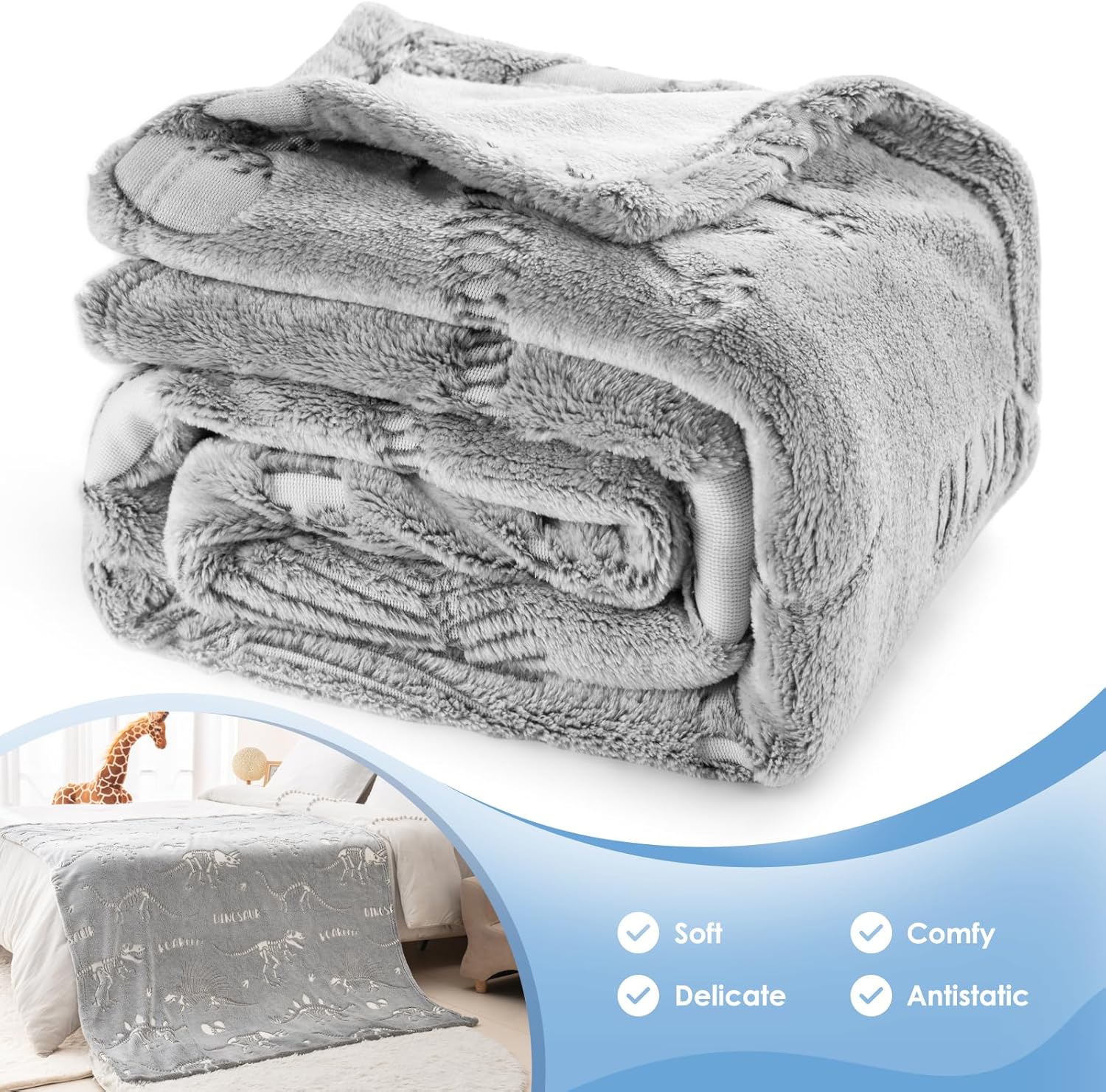 Світячий у темряві плед з динозаврами 100 × 150 см ∙ Флісовий плед, що світиться у темряві Динозаври - мініатюра 5