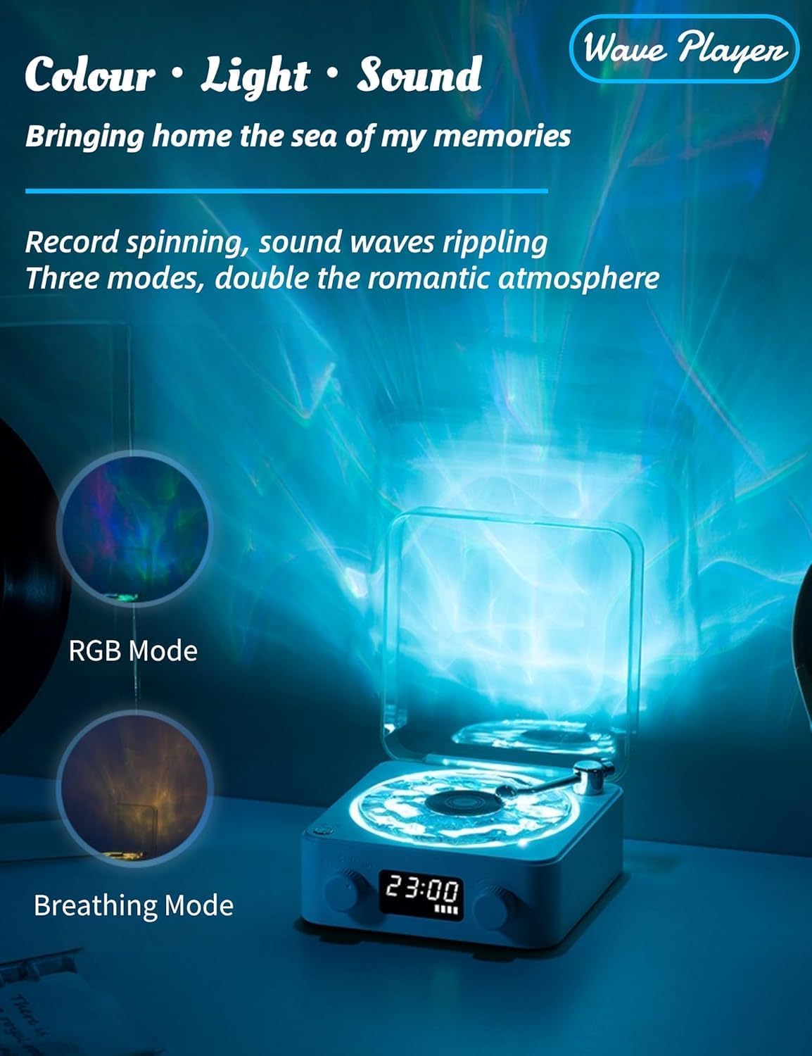 Колонка Bluetooth з нічником — вініловий програвач Waves ∙ Нічник Вініловий програвач з Bluetooth-колонкою та RGB-підсвіткою Waves - мініатюра 2