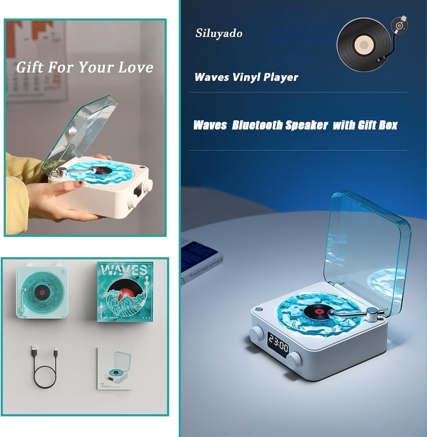 Колонка Bluetooth з нічником — вініловий програвач Waves ∙ Нічник Вініловий програвач з Bluetooth-колонкою та RGB-підсвіткою Waves - мініатюра 9