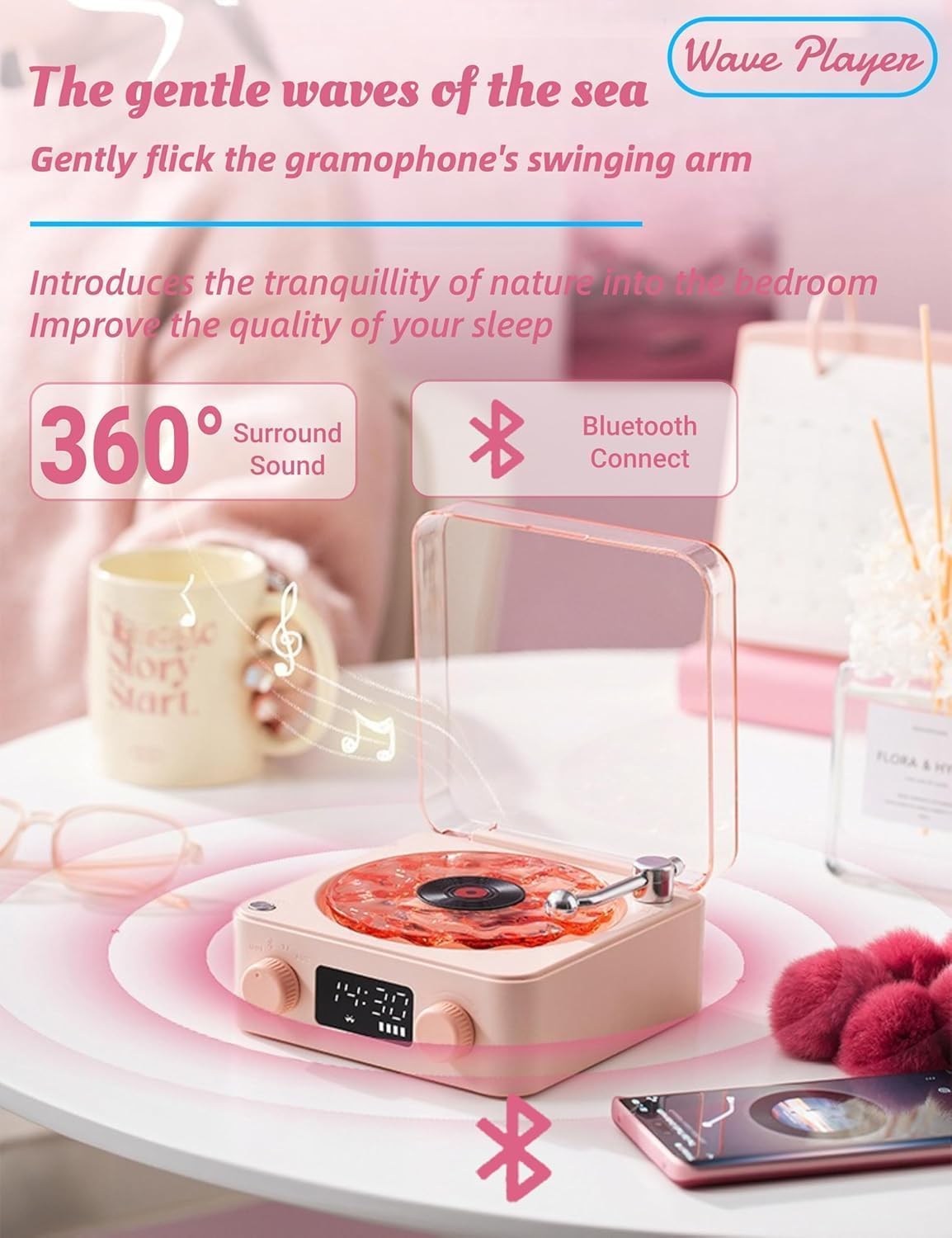 Колонка Bluetooth з нічником — вініловий програвач Waves ∙ Нічник Вініловий програвач з Bluetooth-колонкою та RGB-підсвіткою Waves - мініатюра 10