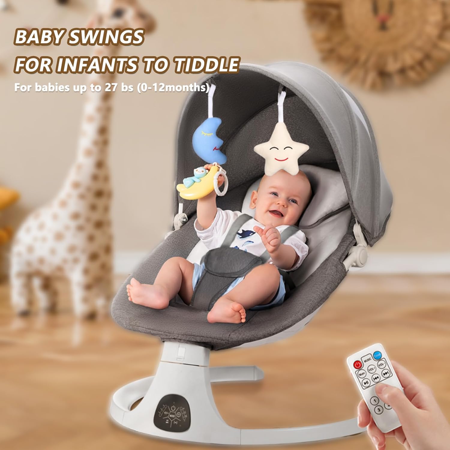 Заспокійливий центр 2в1 зі стільницею дитячий шезлонг від народження з пультом управління ∙ Дитячий шезлонг від народження з пультом управління - мініатюра 5