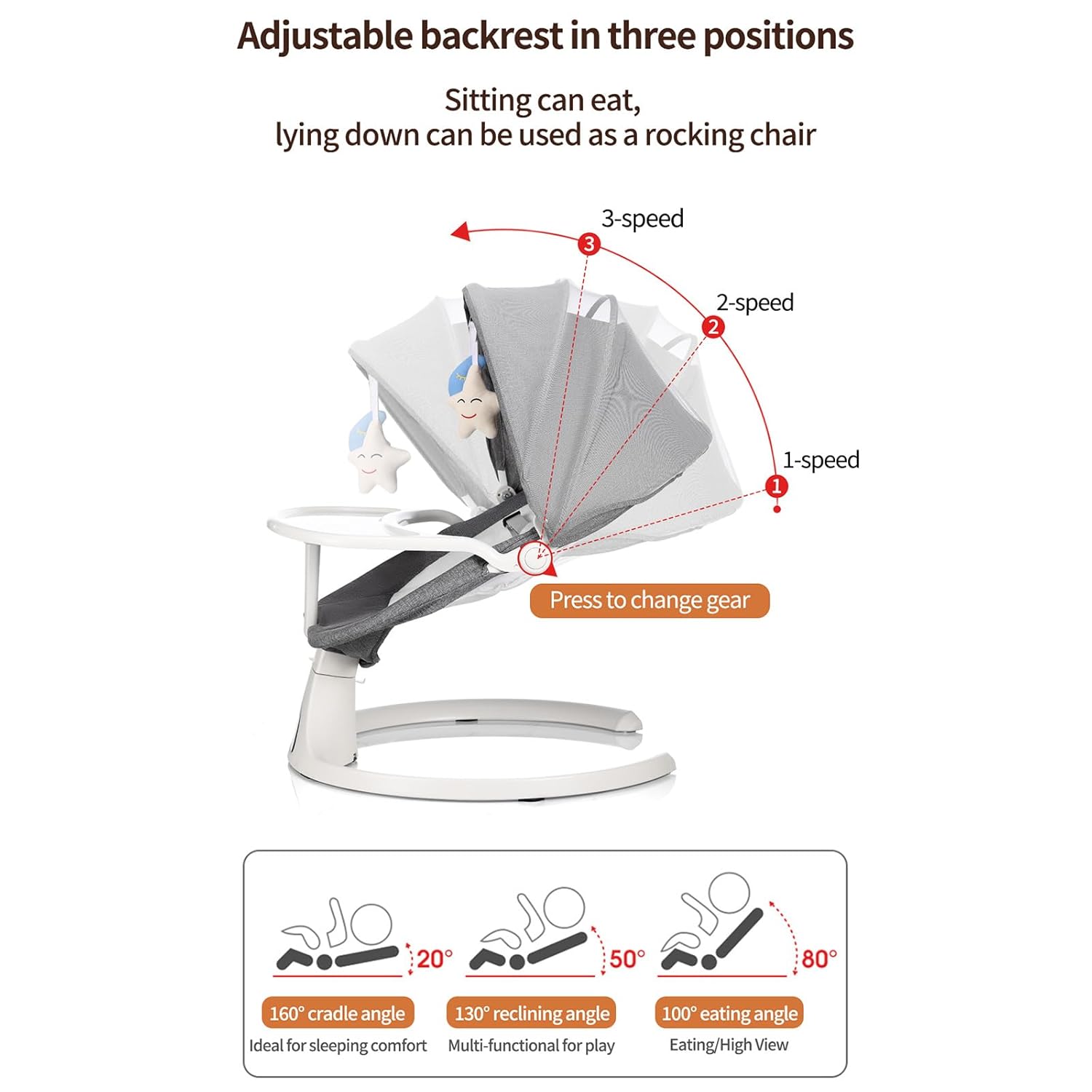 Заспокійливий центр 2в1 зі стільницею дитячий шезлонг від народження з пультом управління ∙ Дитячий шезлонг від народження з пультом управління - мініатюра 6