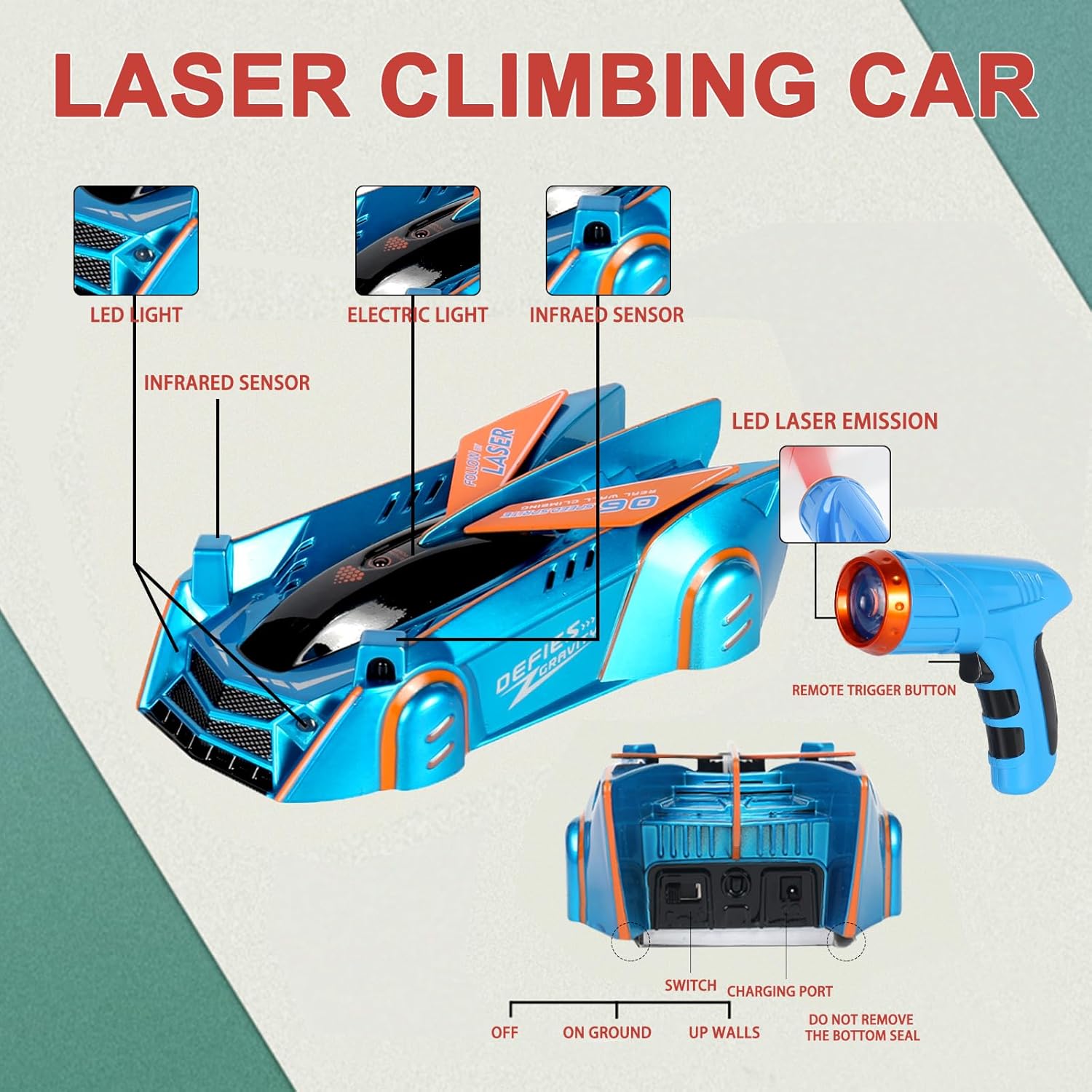 Антигравітаційна машинка з лазерним пістолетом від USB та батарейок ∙ Іграшкова лазерна машинка з LED-ефектами - мініатюра 6