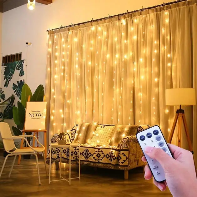 Гірлянда штора «Завіса» 3×6 м 600 LED USB з пультом, теплий білий ∙ Світлодіодна штора MA743 3×6 м з теплим білим світінням - мініатюра 6
