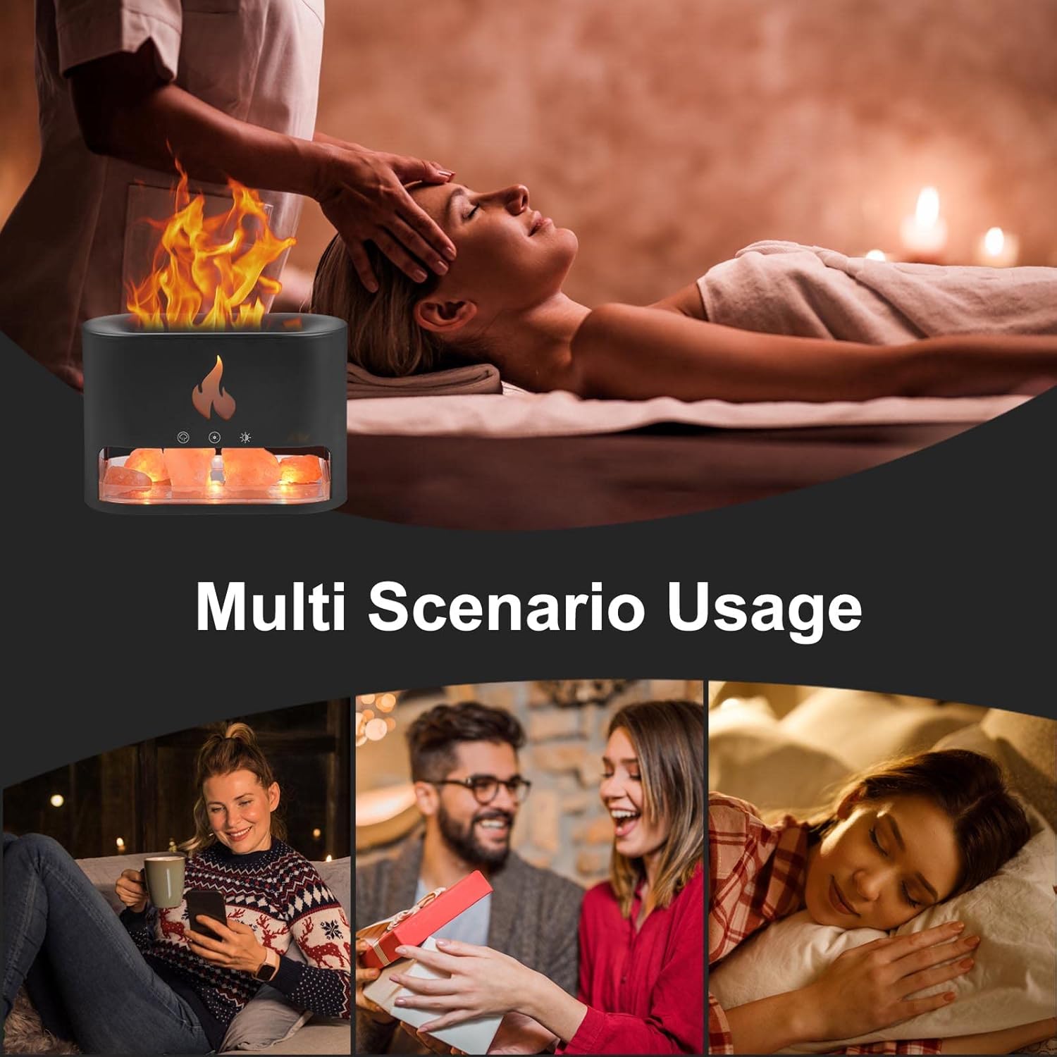 Багатофункціональна лампа-аромадифузор Docsal Flame з LED-підсвічуванням ∙ Лампа-зволожувач повітря Docsal Flame 3в1 - мініатюра 3