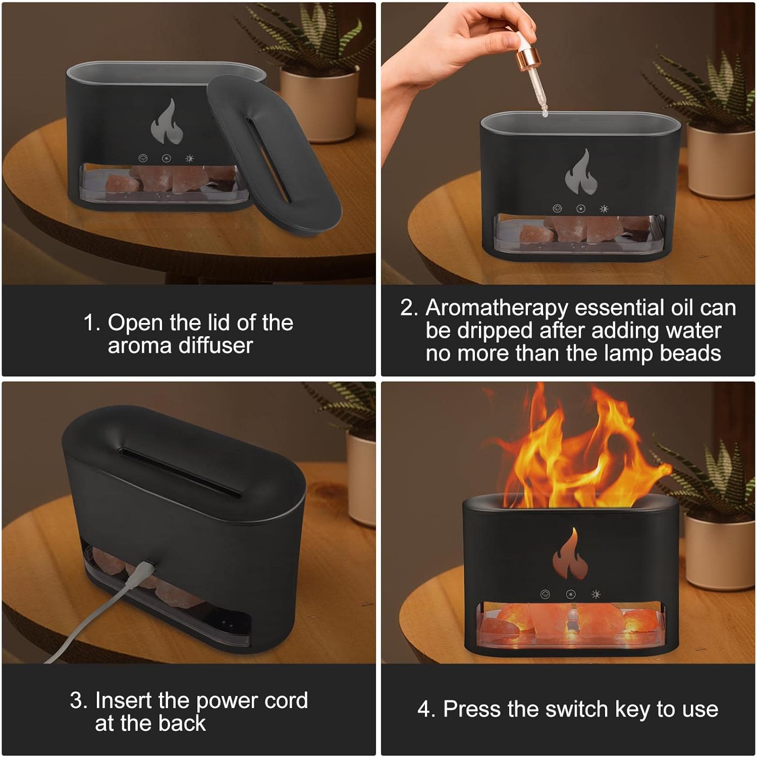 Багатофункціональна лампа-аромадифузор Docsal Flame з LED-підсвічуванням ∙ Лампа-зволожувач повітря Docsal Flame 3в1 - мініатюра 4