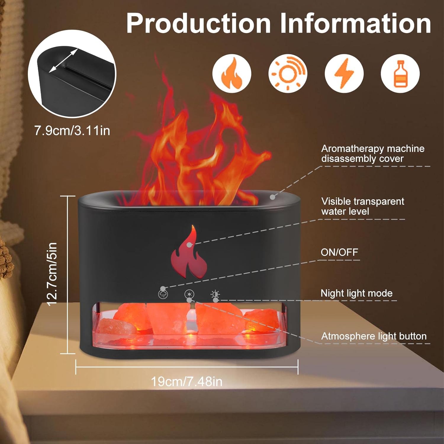 Багатофункціональна лампа-аромадифузор Docsal Flame з LED-підсвічуванням ∙ Лампа-зволожувач повітря Docsal Flame 3в1 - мініатюра 11