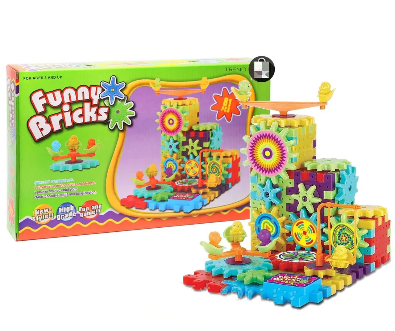 Конструктор Funny Bricks на шестернях, 81 деталь ∙ Дитячий розвивальний конструктор Funny Bricks 81 pcs - мініатюра 5