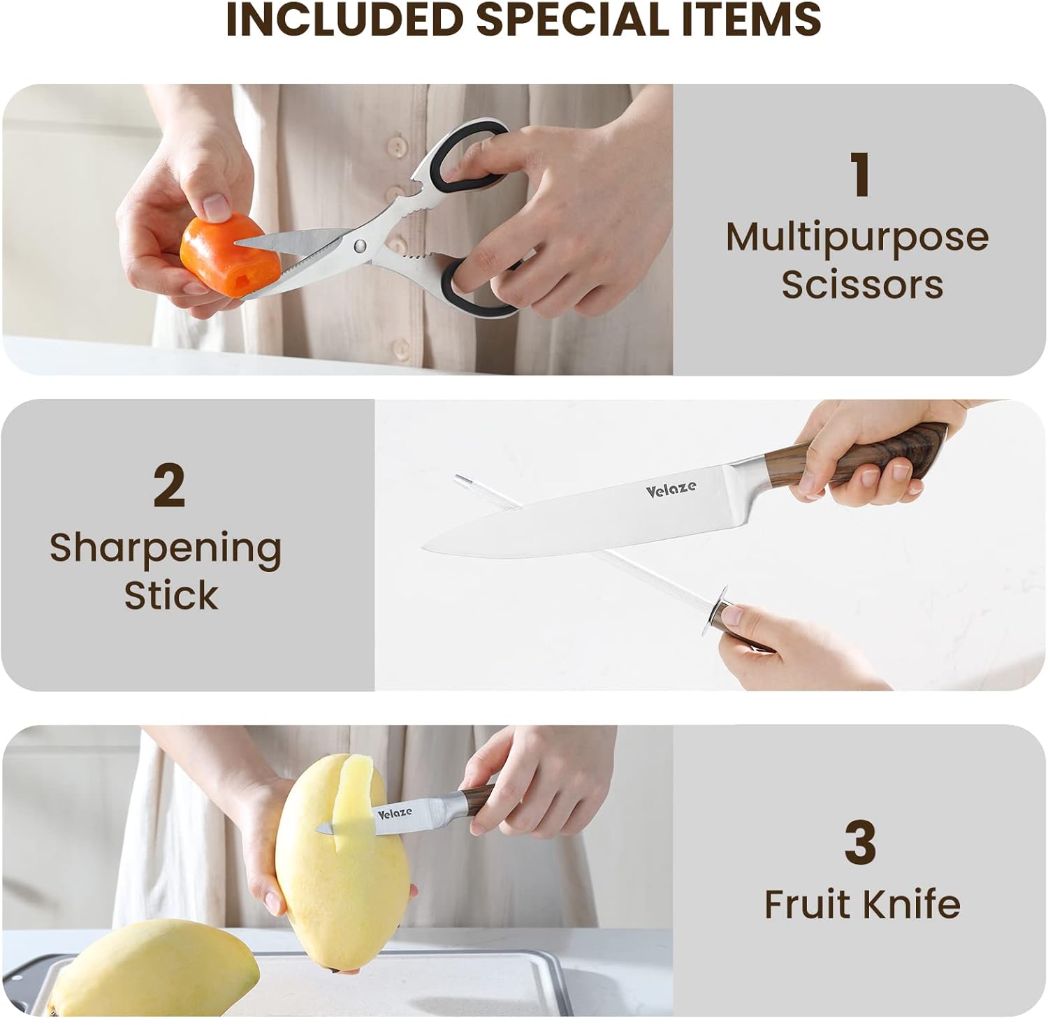 Комплект ножів Unique UN-1833 для кухні 9 шт нержавіюча сталь на підставці ∙ Набір кухонних ножів UNIQUE UN-1833 - мініатюра 2