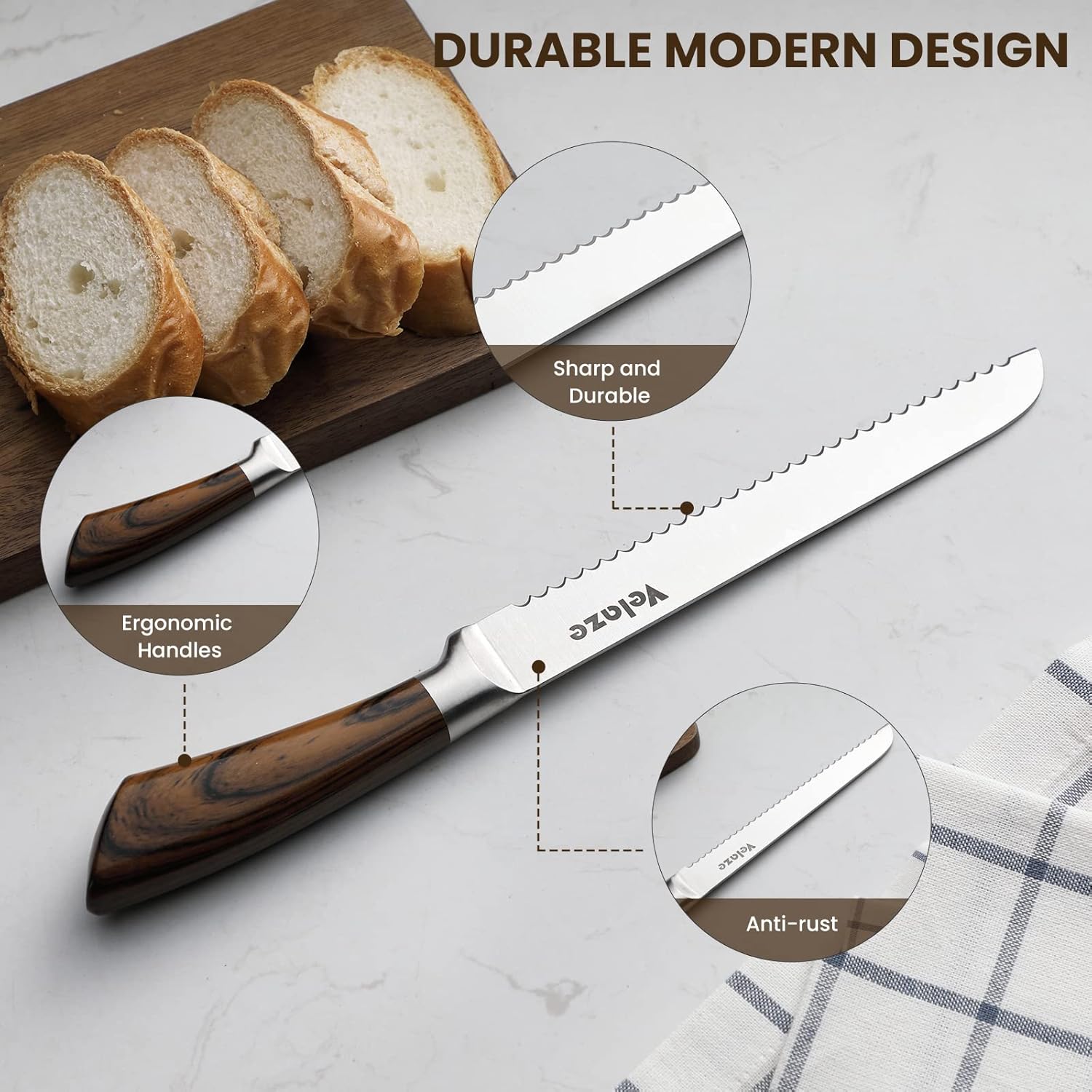 Комплект ножів Unique UN-1833 для кухні 9 шт нержавіюча сталь на підставці ∙ Набір кухонних ножів UNIQUE UN-1833 - мініатюра 3