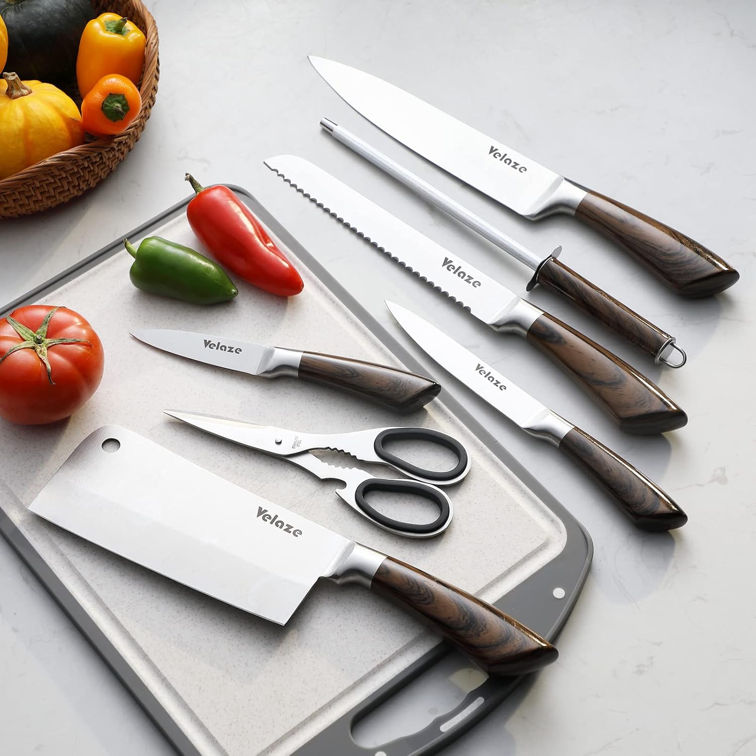 Комплект ножів Unique UN-1833 для кухні 9 шт нержавіюча сталь на підставці ∙ Набір кухонних ножів UNIQUE UN-1833 - мініатюра 5