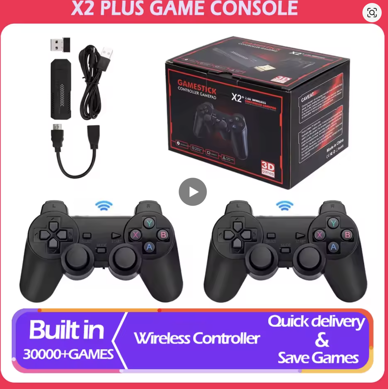Ігрова приставка X2 Plus Gamestick з двома бездротовими джойстиками ∙ Gamepad-приставка X2 Plus 64GB з підтримкою 4K Ultra HD - мініатюра 2