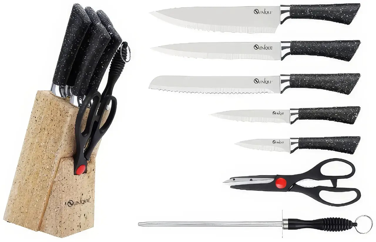 Кухонний комплект ножів UNIQUE UN-1837 у чорному кольорі ∙ Набір ножів UNIQUE UN-1837 для кухні