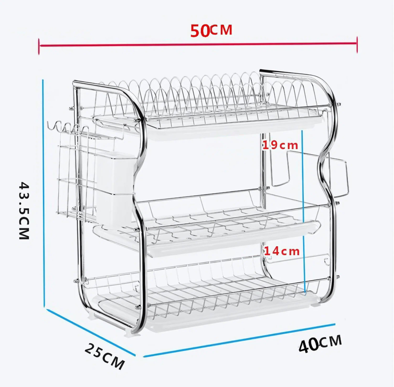 Потрійна сушарка для посуду настільна з нержавіючої сталі ∙ Сушка-органайзер для посуду, приборів і чашок - мініатюра 6