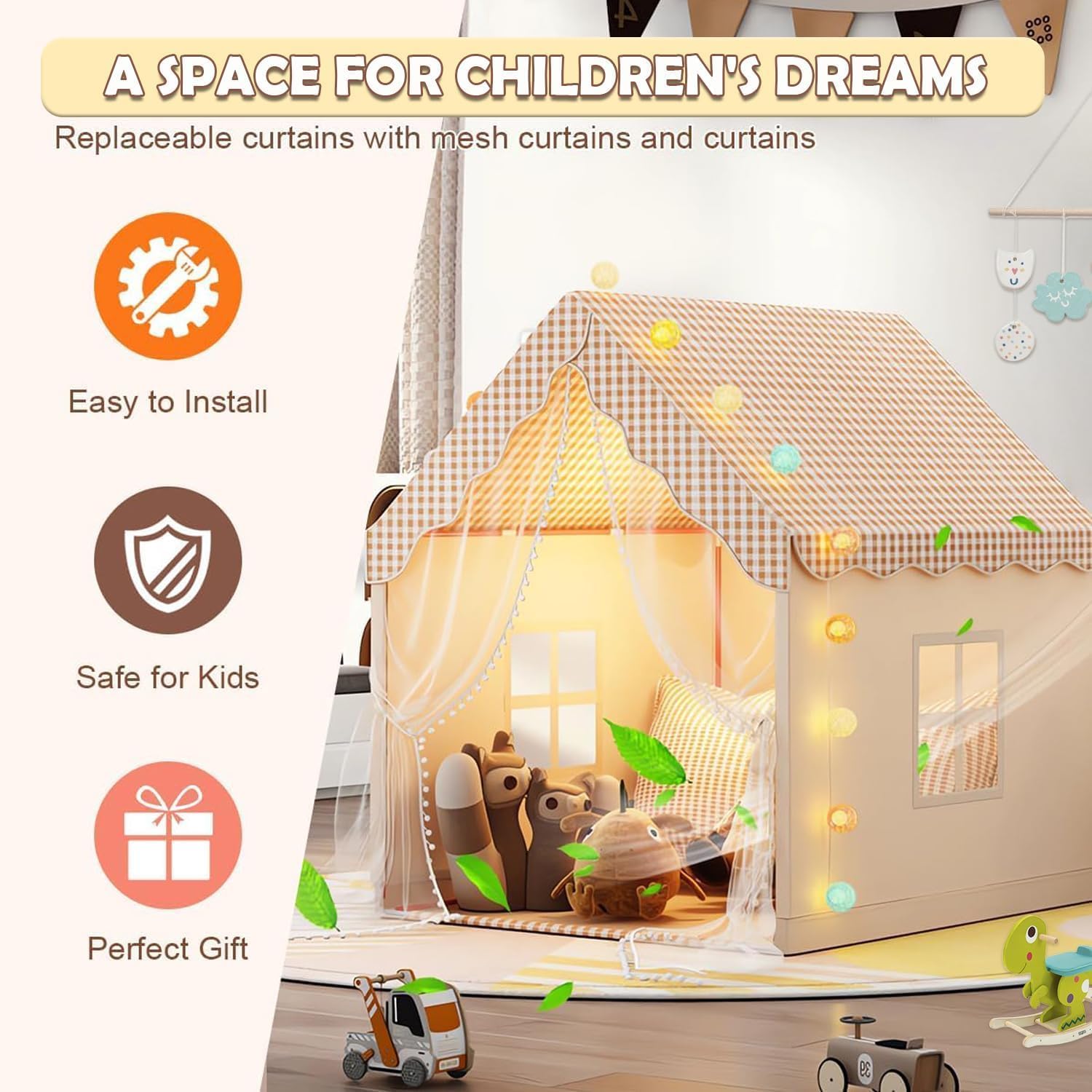 Дитяча палатка-домік складна з віконцями та дахом ∙ Палатка для дітей великий будинок тип Домік - мініатюра 3