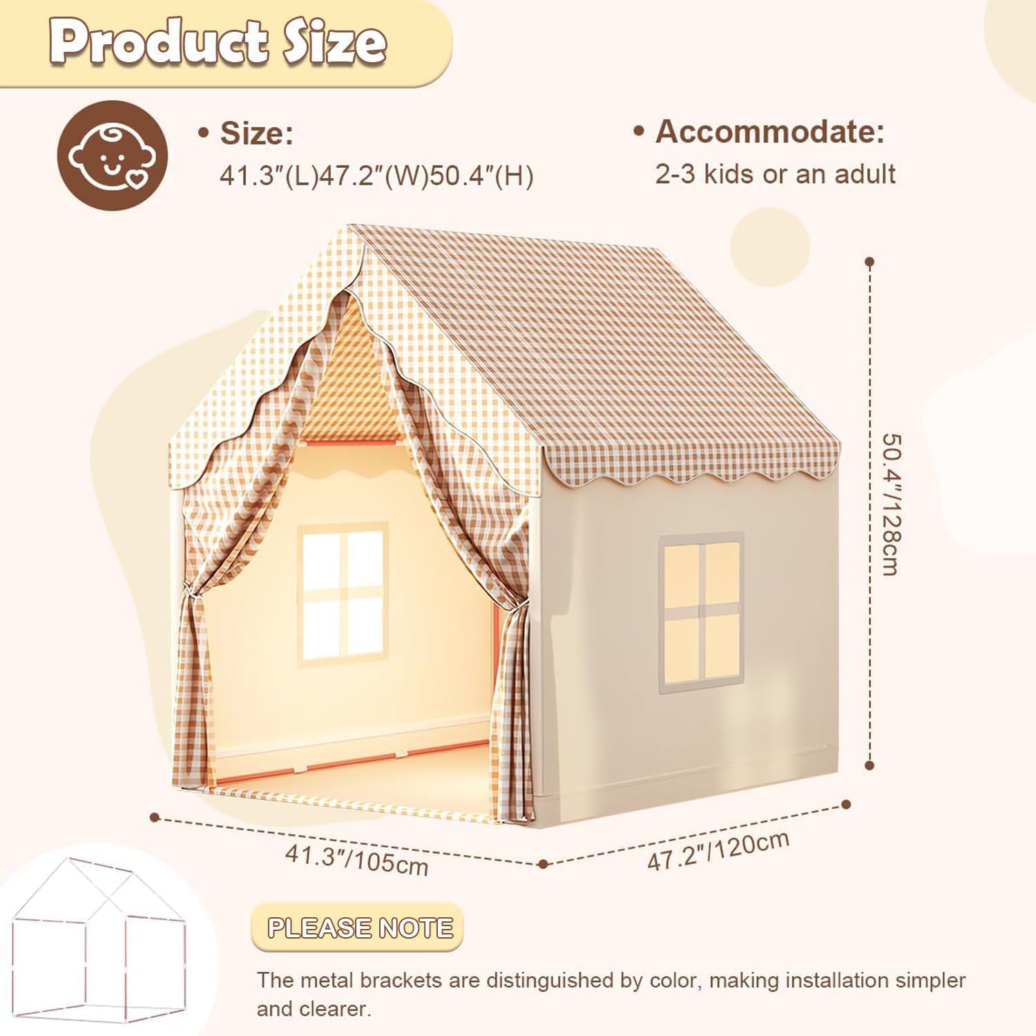 Дитяча палатка-домік складна з віконцями та дахом ∙ Палатка для дітей великий будинок тип Домік - мініатюра 11