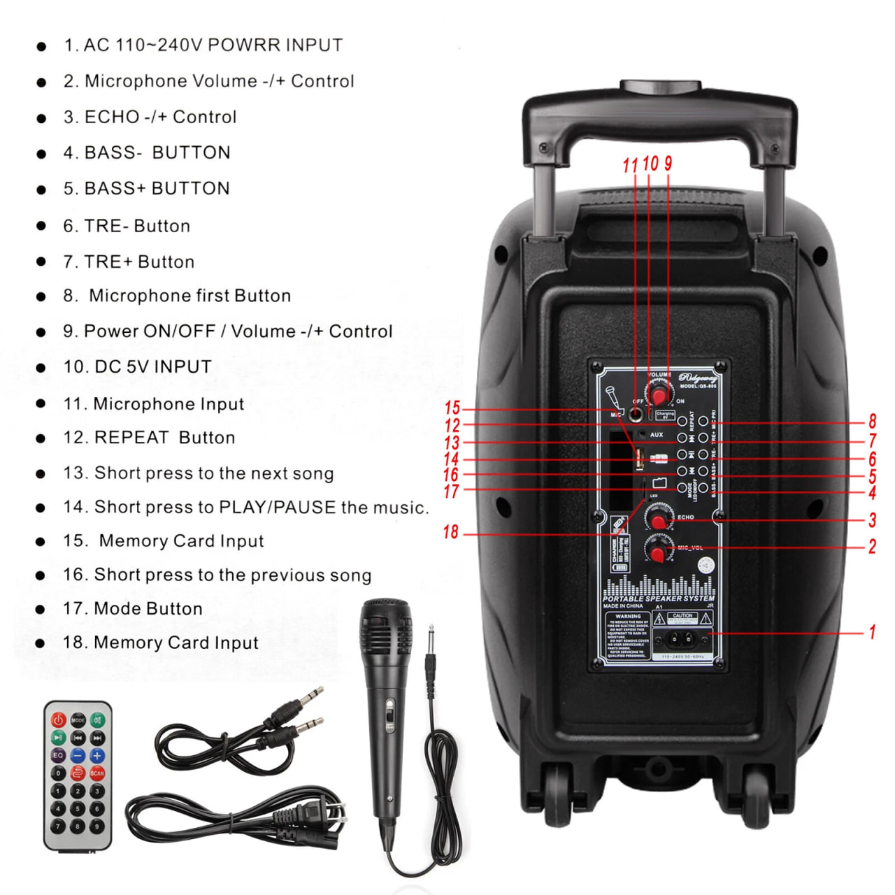 Колонка бездротова з підсвіткою та мікрофоном 6,5" ∙ Bluetooth-колонка з функцією караоке 6,5" - мініатюра 9