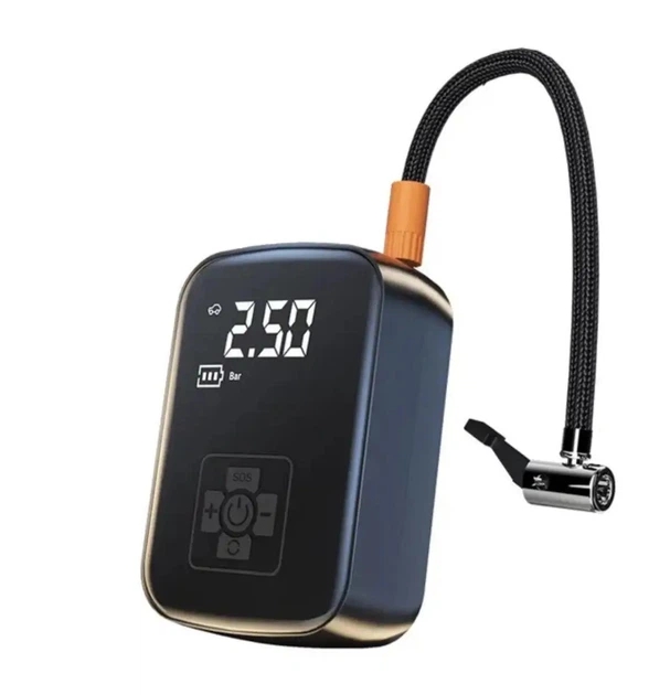 Портативний акумуляторний компресор з дисплеєм та ліхтариком ∙ Насос для шин автомобіля мотоцикла і велосипеда з цифровим дисплеєм
