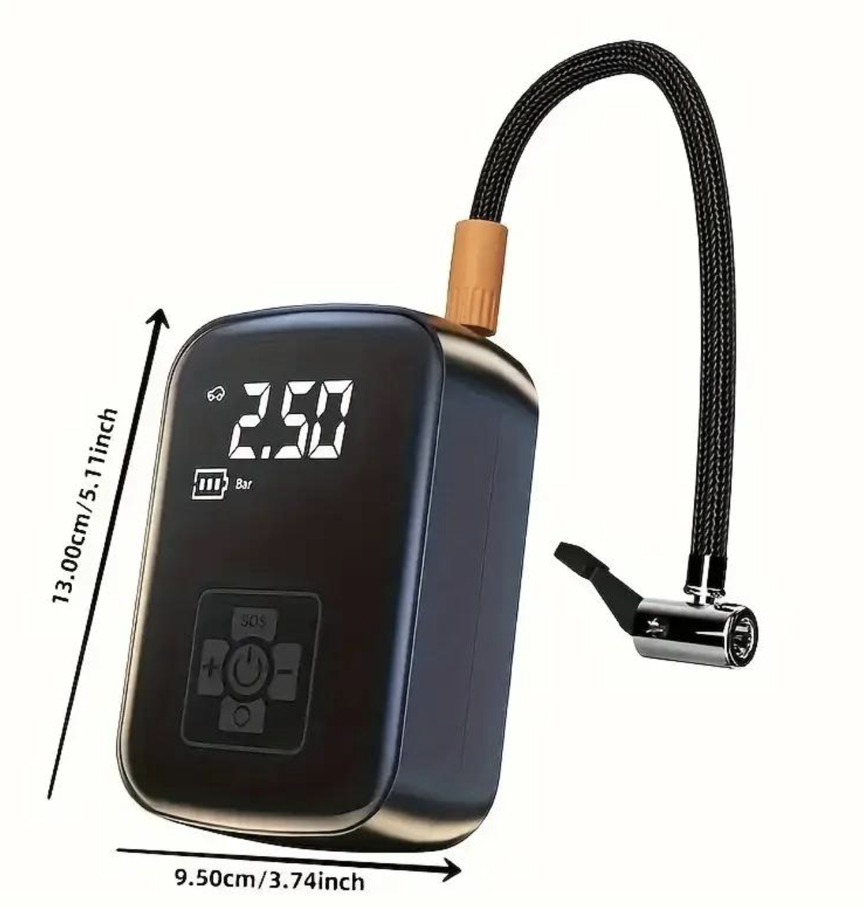 Портативний акумуляторний компресор з дисплеєм та ліхтариком ∙ Насос для шин автомобіля мотоцикла і велосипеда з цифровим дисплеєм - мініатюра 5